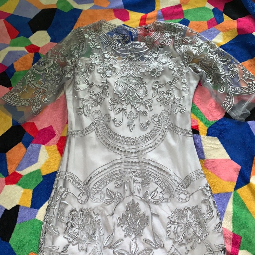 Sage Sheer Appliqué Dress